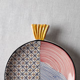 Fish Plate Round (M) Waves in Blue and Red