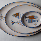 Serving Platter (S/M/L) Minimal Retro Fish in Blue and Orange